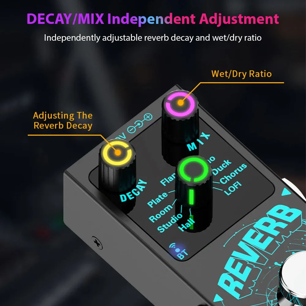 Guitar Effects Pedal Digital Reverb Guitar 9 Different Reverb Guitar Effect Pedal Wireless Accompaniment DECAY/MIX Luminous