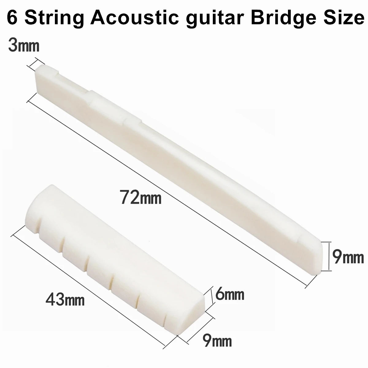 Miwayer 1 Pair 6-12 String Acoustic Classical Guitar Bone Bridge Multiple Saddle and Nut Made of Real Bone